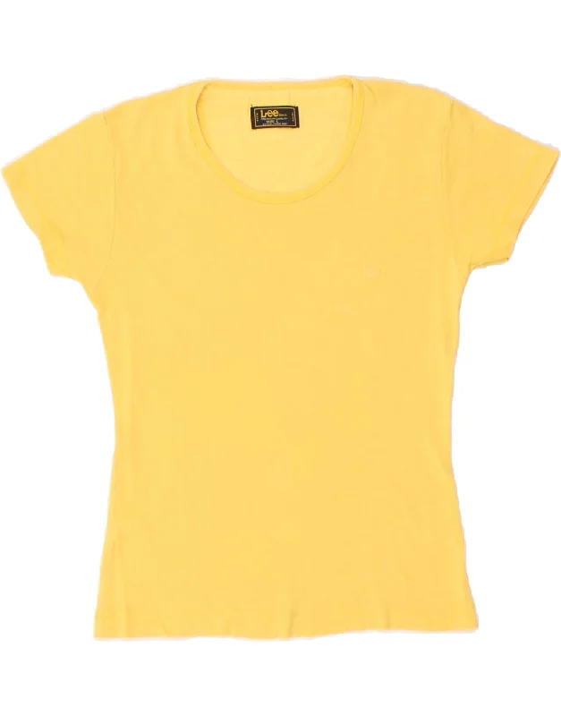 LEE Womens T-Shirt Top UK 12 Medium Yellow Zippered Front Buttoned Front Snap Front