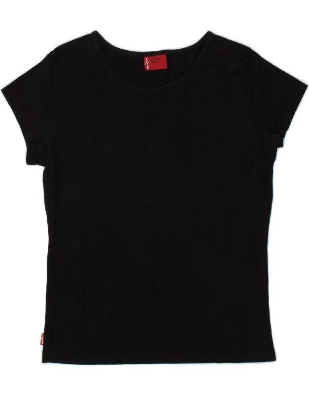 LEVI'S Womens T-Shirt Top UK 10 Small Black Cotton Collared Crew Neck Turtle Neck