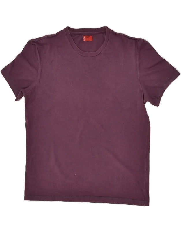 LEVI'S Womens T-Shirt Top UK 14 Large Purple Cotton V-Neck T-Shirt Long Sleeve Cotton