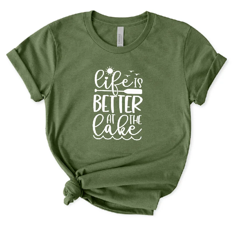 Life Is Better At The Lake T-Shirt for Women Notch Collar Peter Pan Collar Cowl Neck Life Is Better At The Lake T-Shirt for Women Notch Collar Peter Pan Collar Cowl Neck