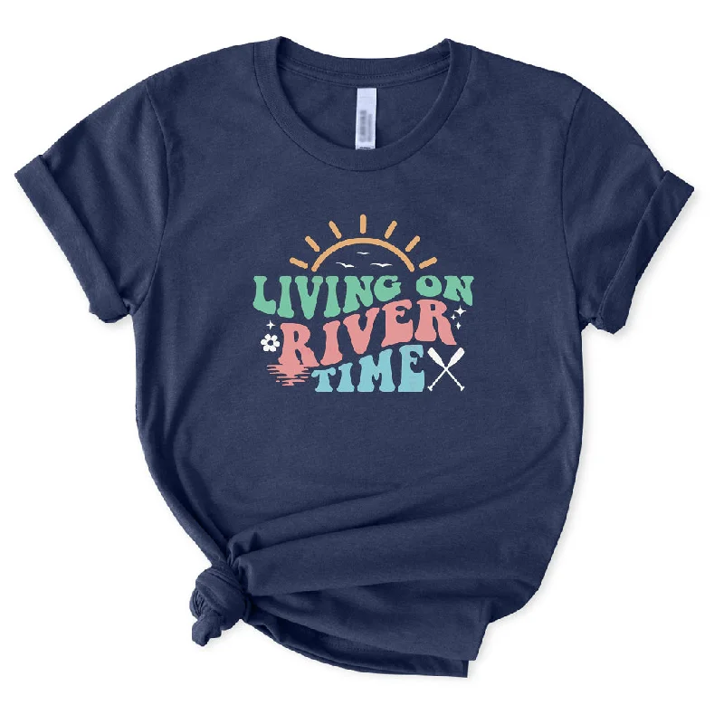 Living on River Time T-Shirt for Women Elegant Classic Vintage