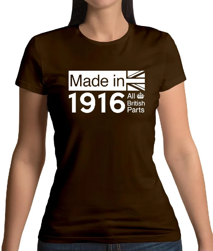 Made In 1916 All British Parts Crown Womens T-Shirt Real Fur Shearling Chenille