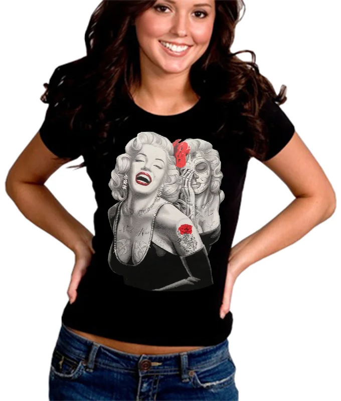 Marilyn Monroe Smile Now Cry Later Girl's T-Shirt Asymmetrical Pockets Print