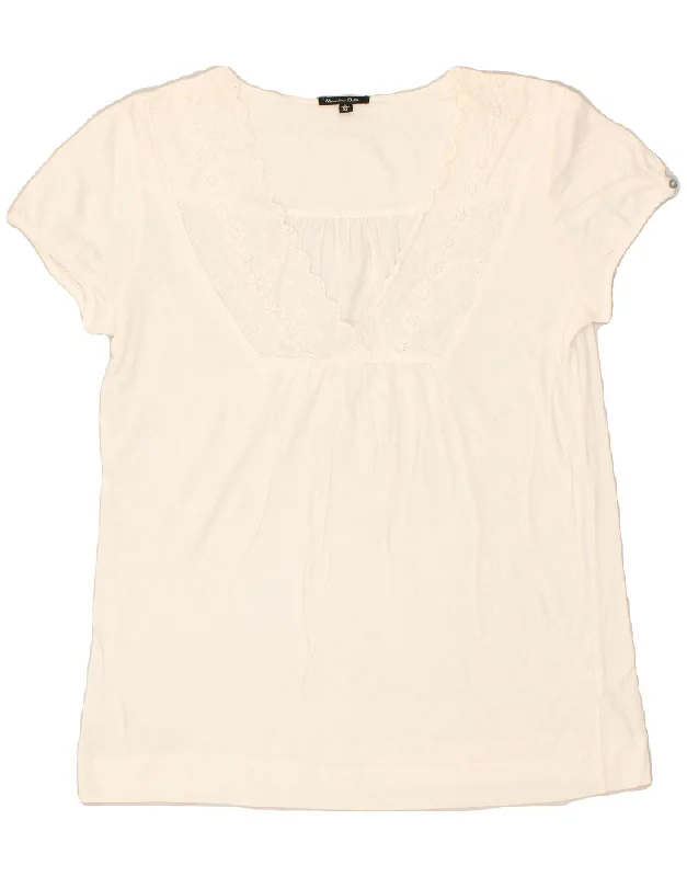 MASSIMO DUTTI Womens T-Shirt Top UK 14 Medium Off White Knit Fabric Woven Fabric Fleece Fabric MASSIMO DUTTI Womens T-Shirt Top UK 14 Medium Off White Knit Fabric Woven Fabric Fleece Fabric