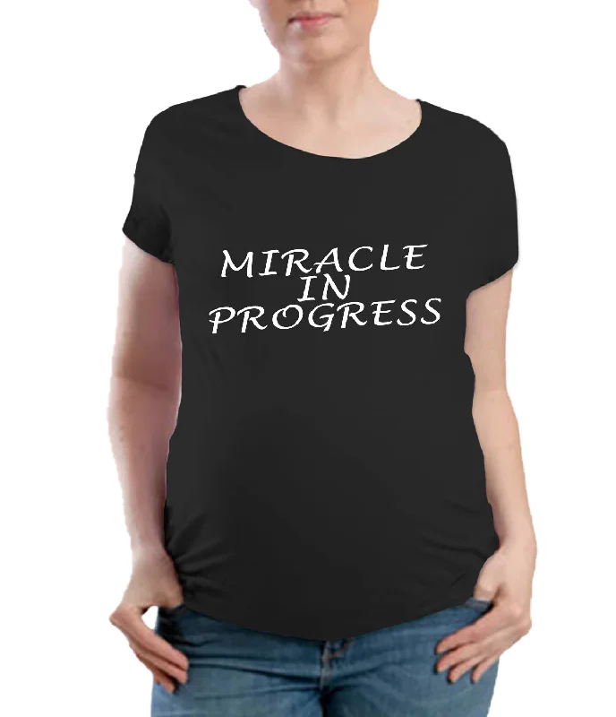 Miracle In Progress Maternity T-shirt Collared Crew Neck Turtle Neck