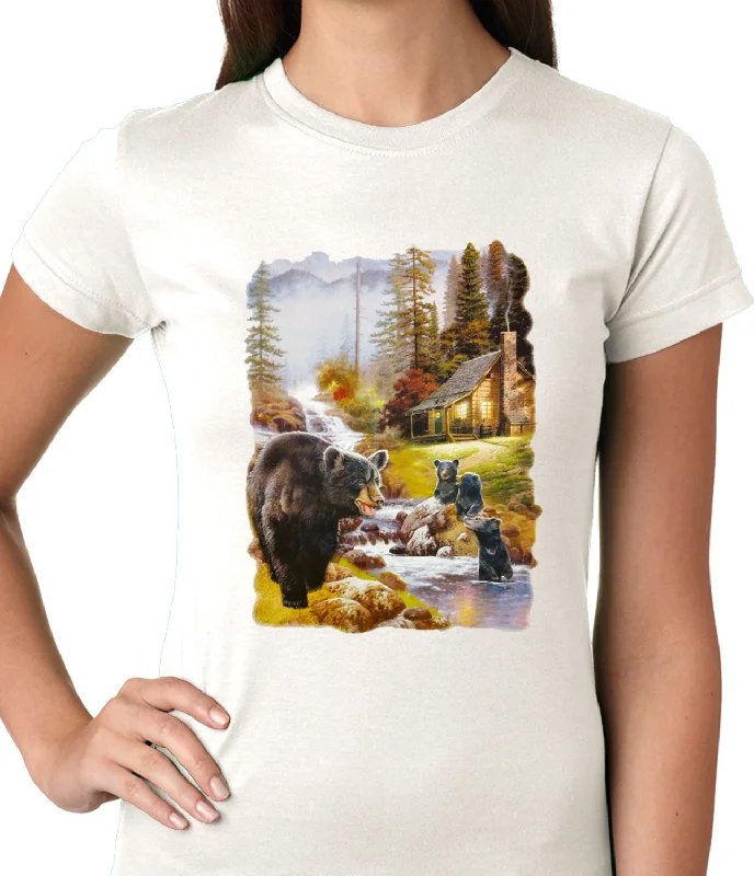 Mother Bear at the Cabin Ladies T-shirt Elasticated Padded Insulated