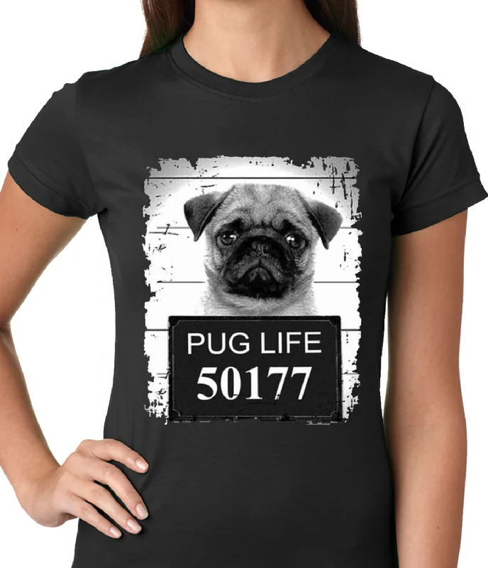 Mug Shot Pug Life Funny Ladies T-shirt Zippered Front Buttoned Front Snap Front