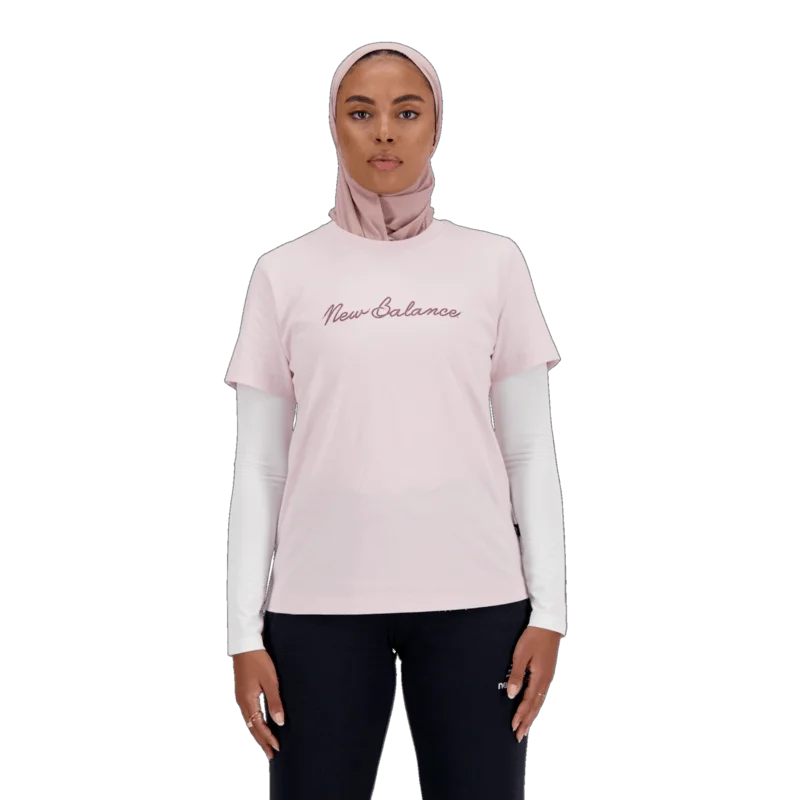 New Balance Women's Sport Script T-Shirt Hooded Caped Shawl Collar