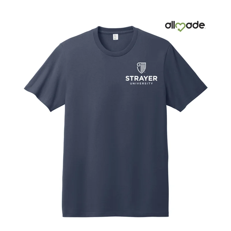 NEW STRAYER Allmade® Unisex Heavyweight Recycled Cotton Tee - Night Sky Navy Silk Blend Satin Velvet