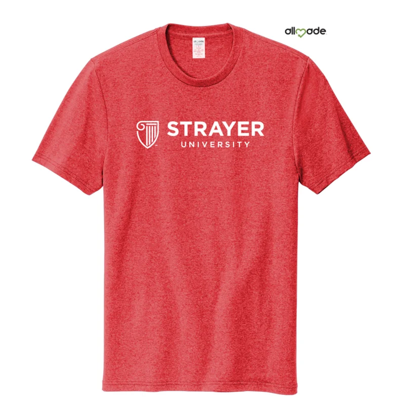 NEW STRAYER Allmade® Unisex Recycled Blend Tee Reclaimed Red Heather Beaded Sequined Faux Fur