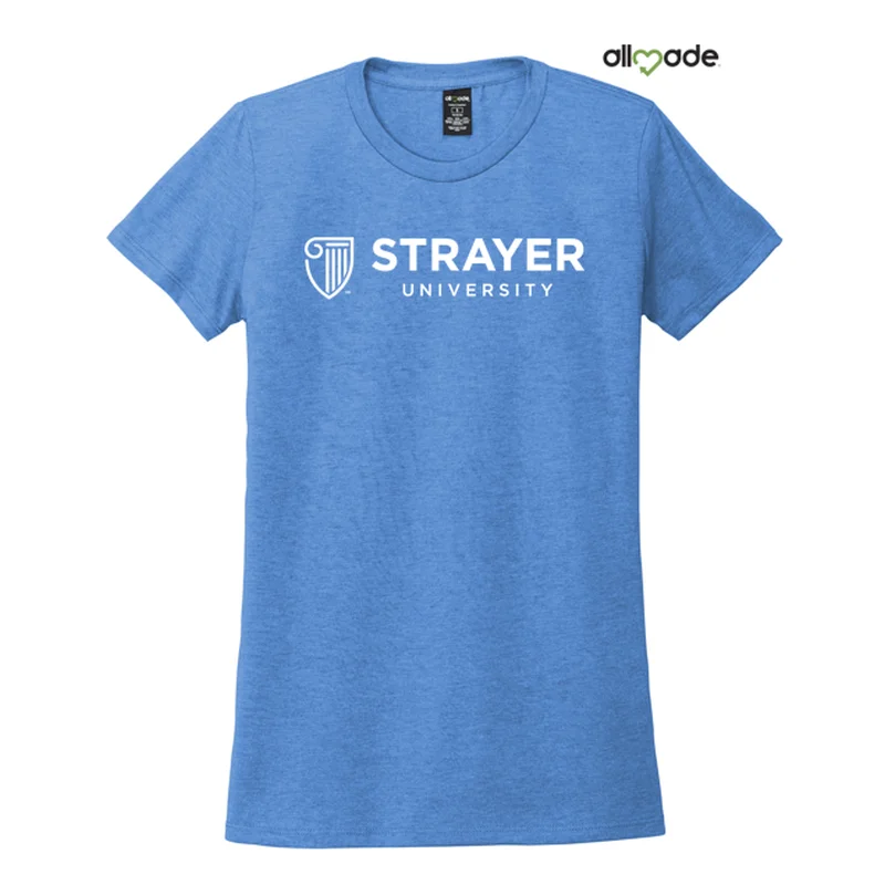 NEW STRAYER Allmade® Women’s Tri-Blend Tee - Azure Blue Polka Dot Checkered Tartan