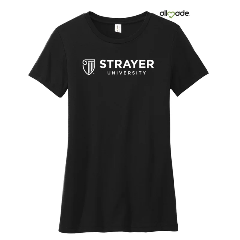NEW STRAYER Allmade® Women’s Tri-Blend Tee - Deep Black Welt Pockets Slit Pockets