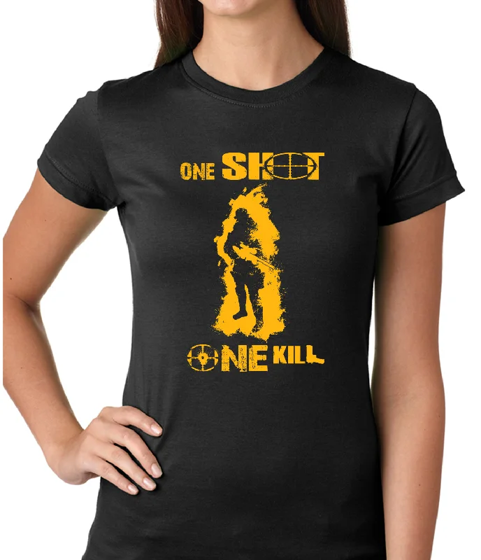 One Shot One Kill Sniper Ladies T-shirt Collared Crew Neck Turtle Neck