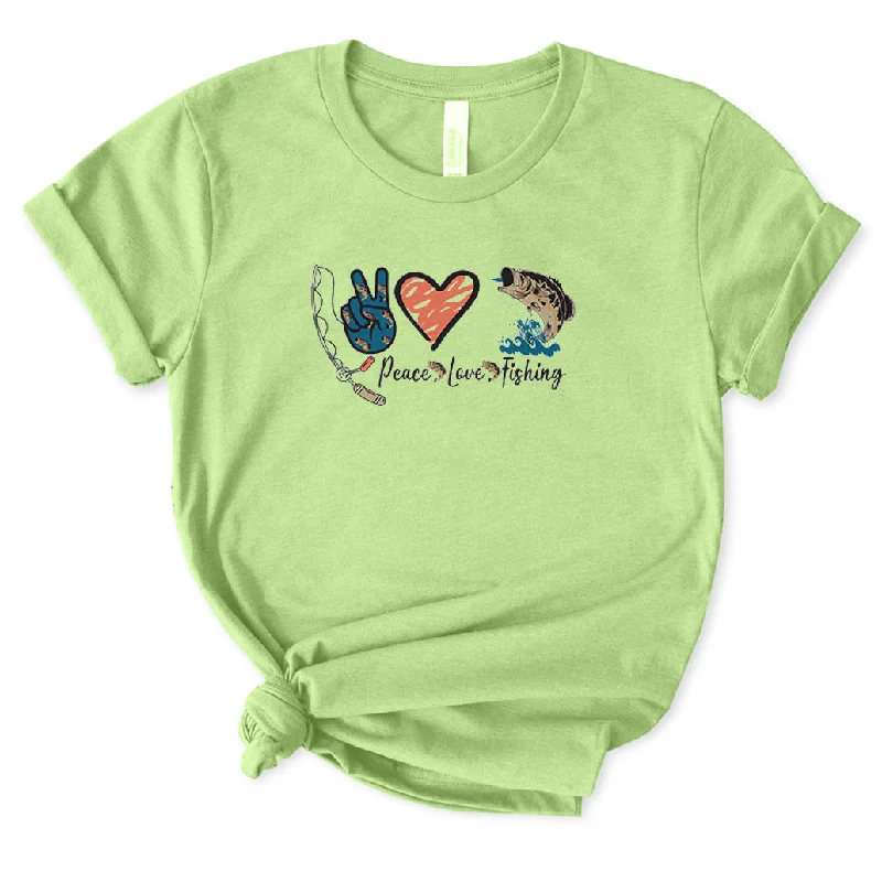 Peace Love Fishing T-Shirt for Women Plaid T-Shirt Polka Dot Checkered