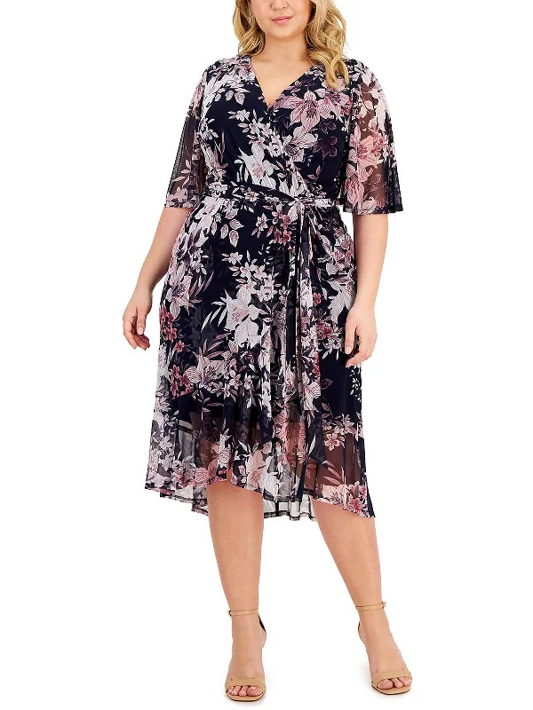 Plus Womens Floral Long Wrap Dress