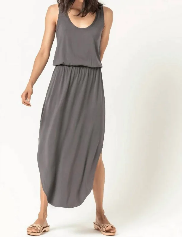 Racing Stripe Maxi Dress In Pewter