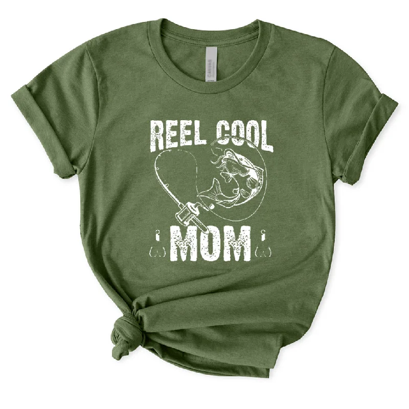 Reel Cool Mom T-Shirt for Women Front Pockets Side Pockets Patch Pockets