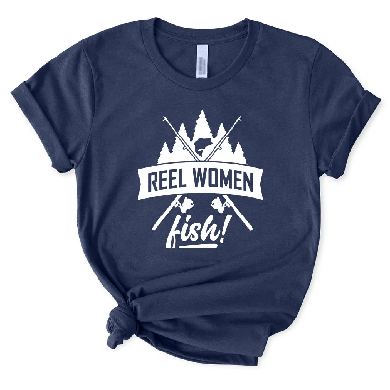 Reel Women Fish T-Shirt for Women Zippered Buttoned Snapped