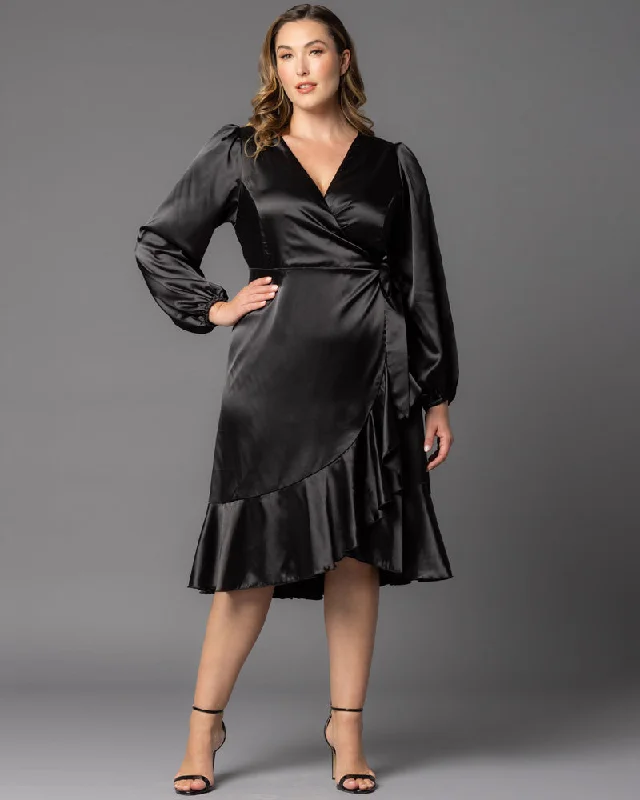 Serena Satin Ruffle Wrap Dress