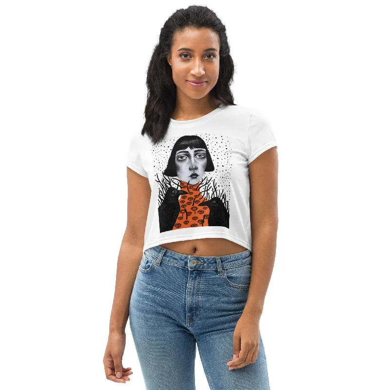 Short Sleeve Cropped Tee Premium Knit THE MYSTIC GIRL Casual Formal Business