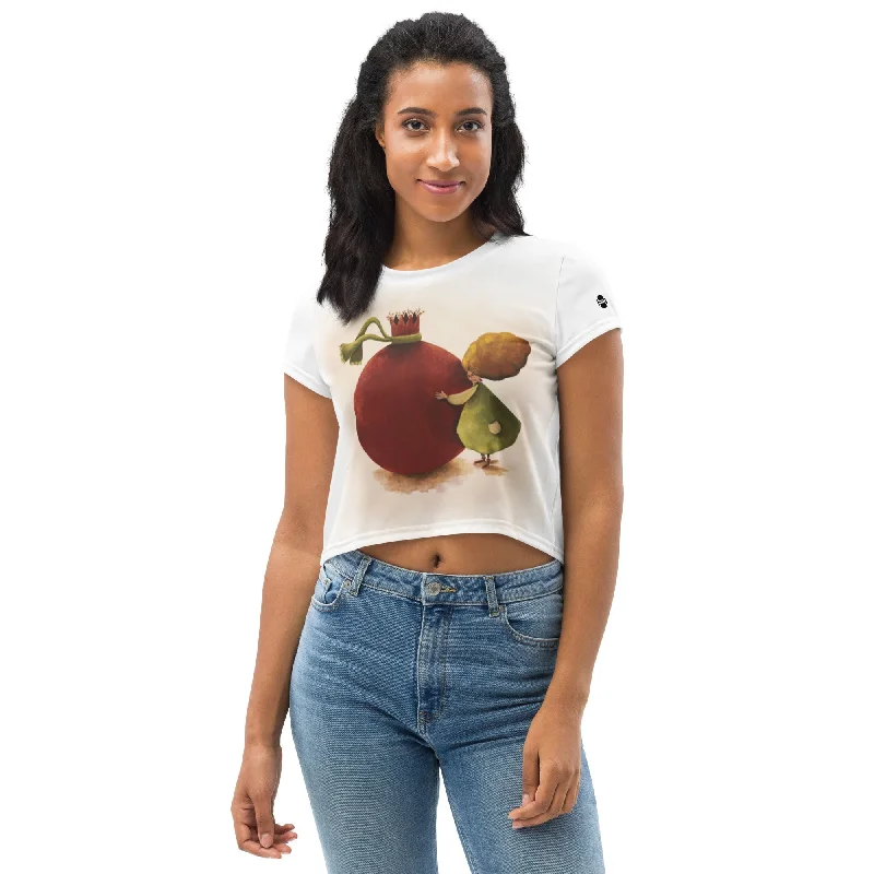Short Sleeve Cropped Tee THE RED POMEGRANATE Front Pockets Side Pockets Patch Pockets