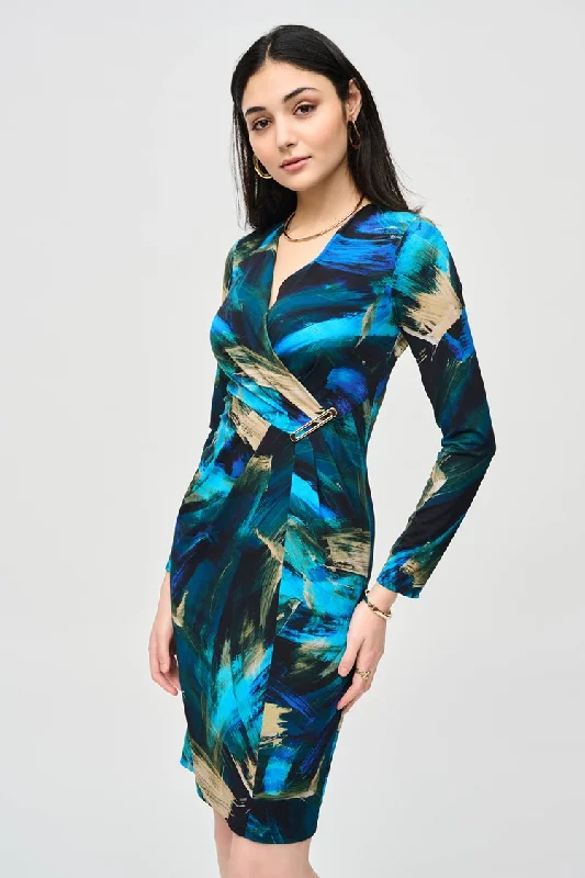 Silky Knit Abstract Print Wrap Dress