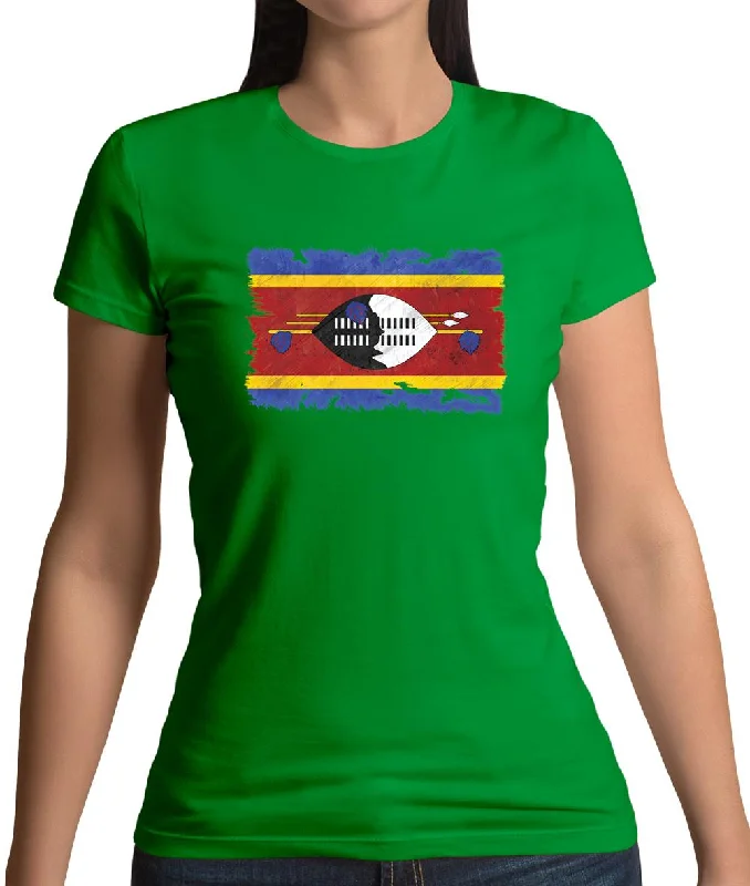 Swaziland Grunge Style Flag Womens T-Shirt Graphic T-Shirt Round Neck Polyester