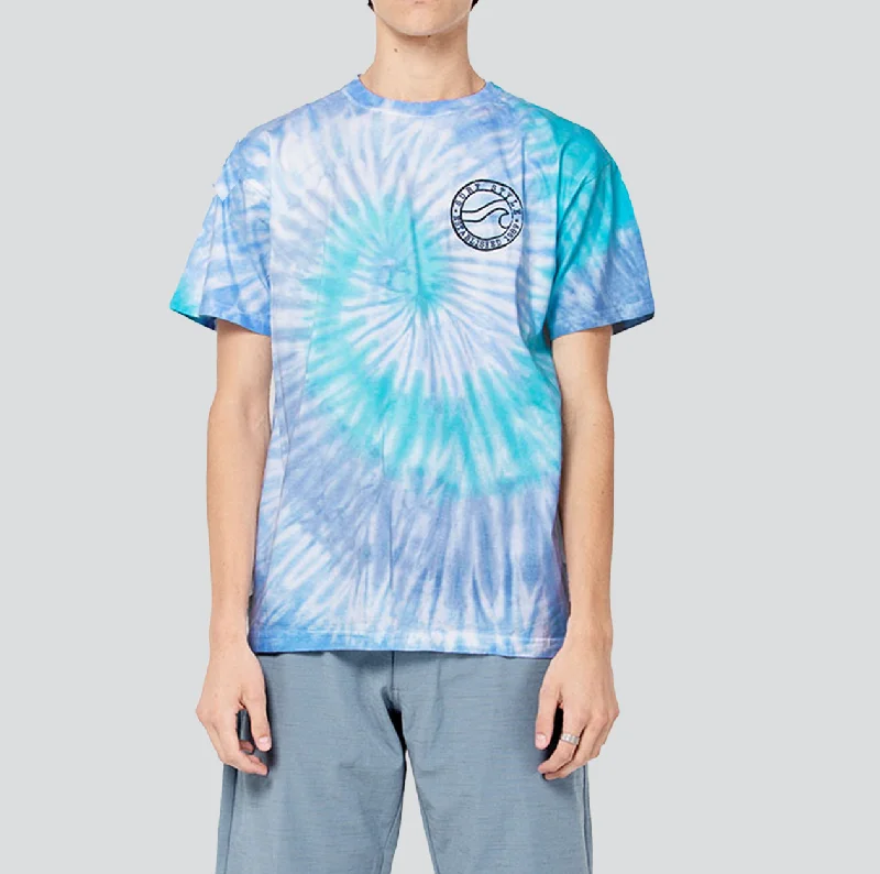 Brushed Wave Logo Lagoon Tie Dye T-Shirt Ribbed Striped Patterned