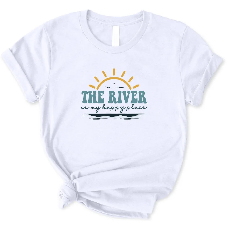The River Is My Happy Place T-Shirt for Women Rayon Velvet Corduroy