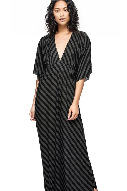 Tie Back Stripe Kimono Maxi Dress