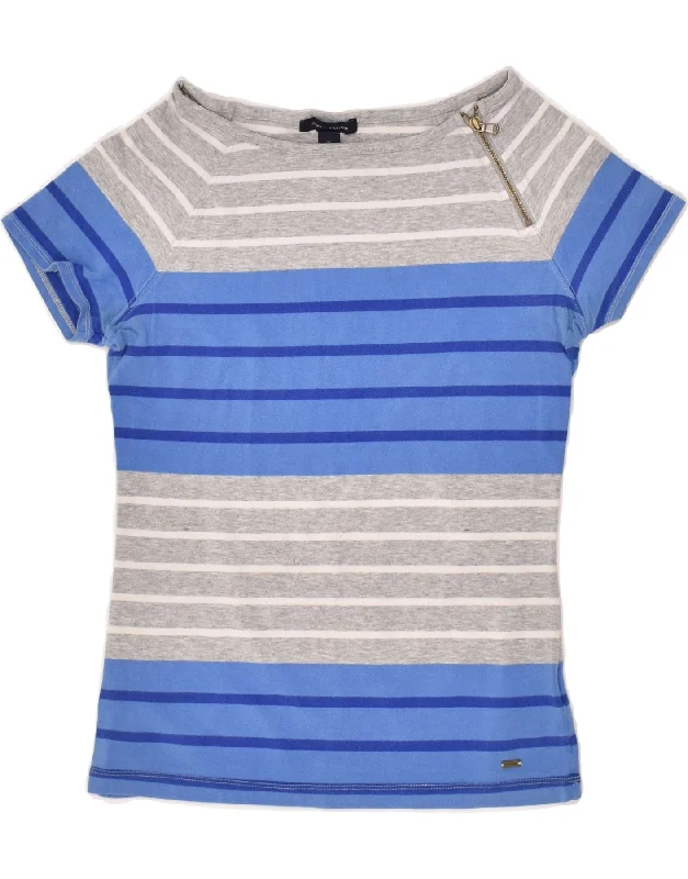 TOMMY HILFIGER Womens T-Shirt Top UK 6 XS Grey Colourblock Cotton Houndstooth Herringbone Solid