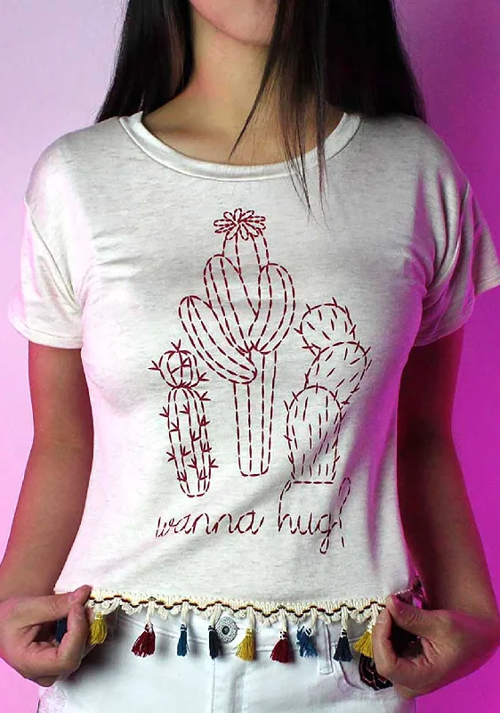 Wanna Hug Crop Top T-Shirt Hooded Caped Shawl Collar