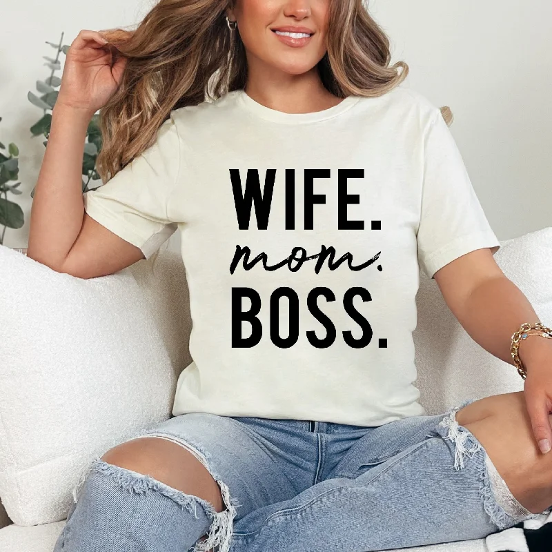 Wife Mom Boss Block | Short Sleeve Graphic Tee Cozy Warm Stylish