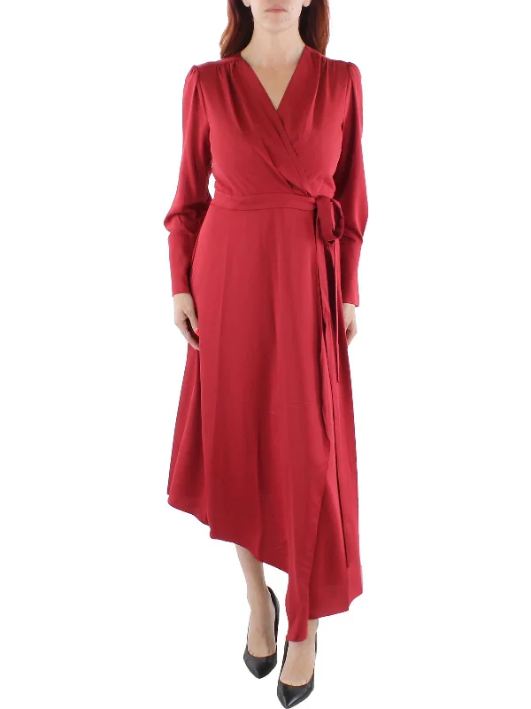 Womens Fit & Flare Midi Wrap Dress