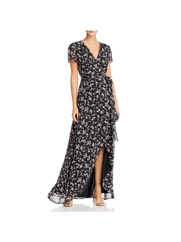 Womens Floral Surplice Wrap Dress