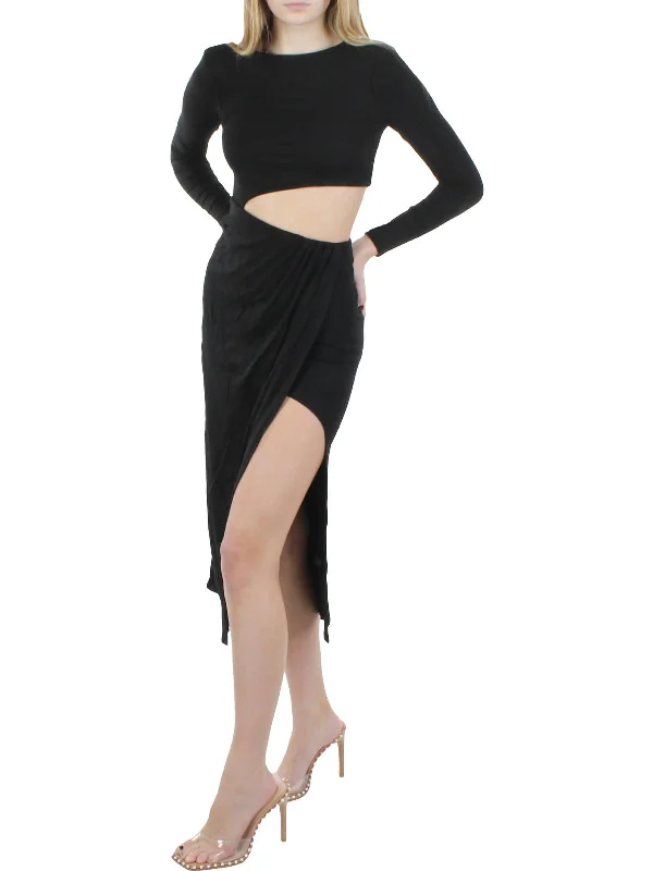 Womens Knit Asymmetric Wrap Dress