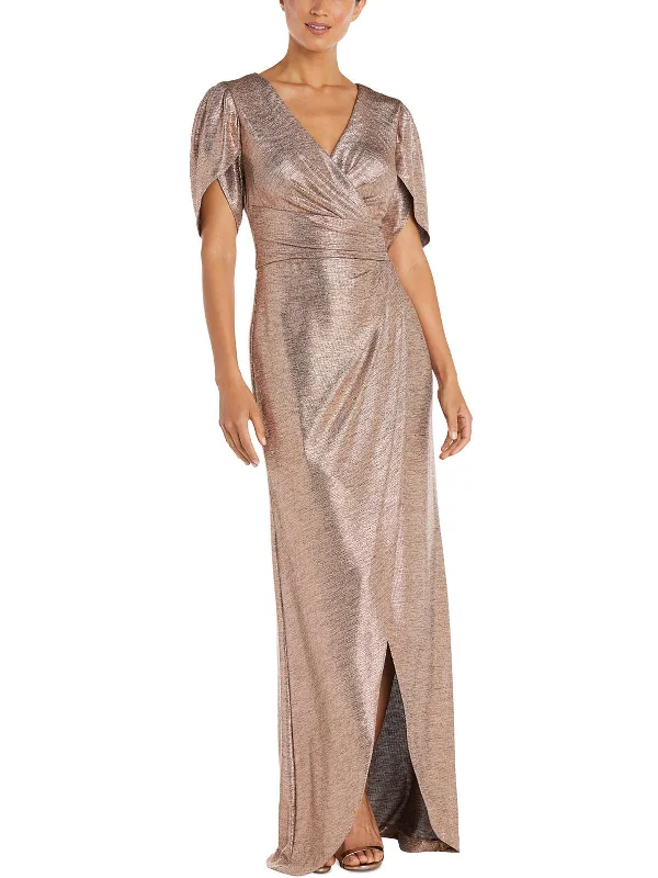 Womens Metallic Maxi Wrap Dress