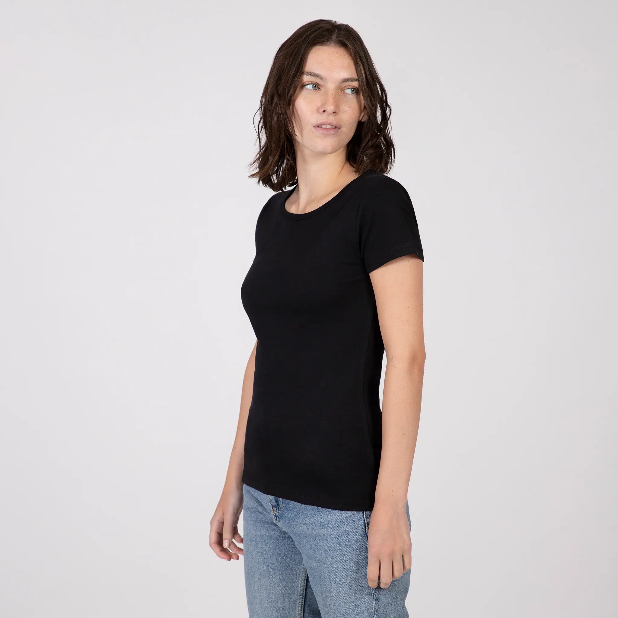 Women's Organic Pima Crew Neck Tee- Relaxed Fit Spandex Blend Rayon Blend Denim Blend Women's Organic Pima Crew Neck Tee- Relaxed Fit Spandex Blend Rayon Blend Denim Blend