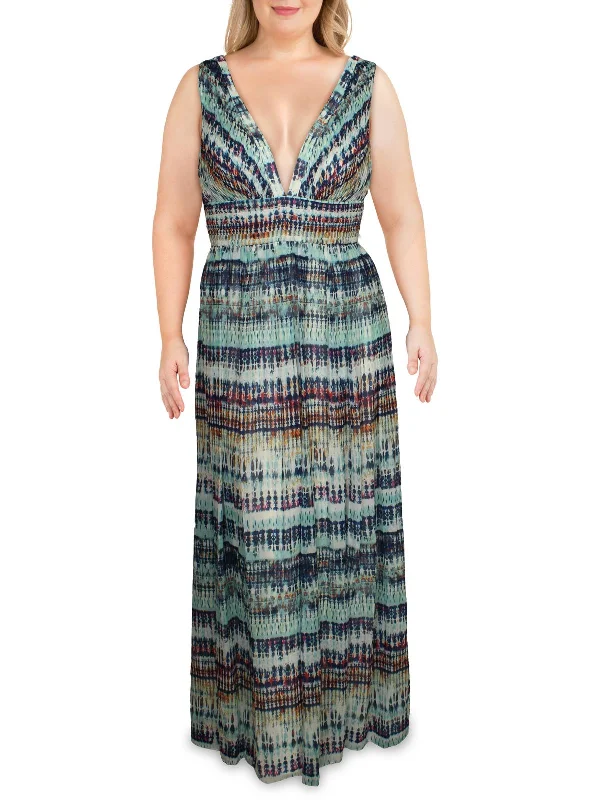 Womens Printed V-Neck Maxi Dress