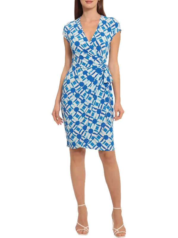 Womens Printed V-Neck Wrap Dress