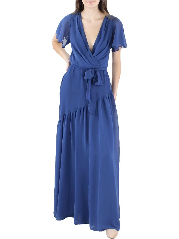 Womens Tiered V-neck Maxi Dress