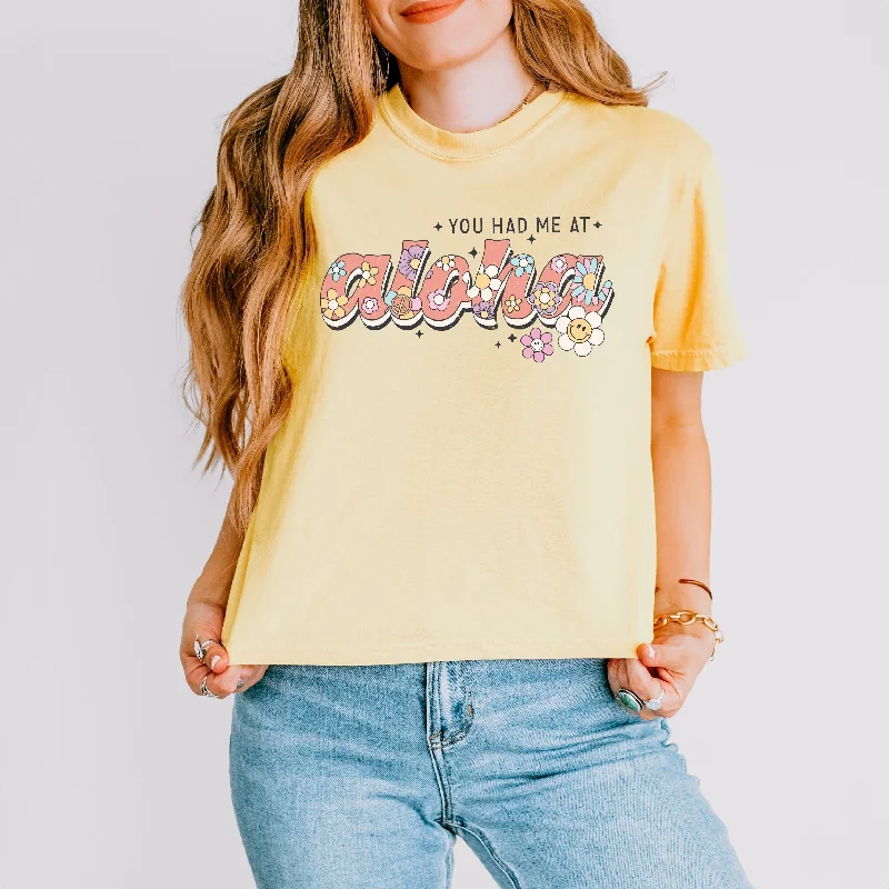 You Had Me At Aloha | Relaxed Fit Cropped Tee Embroidered Appliqued Beaded