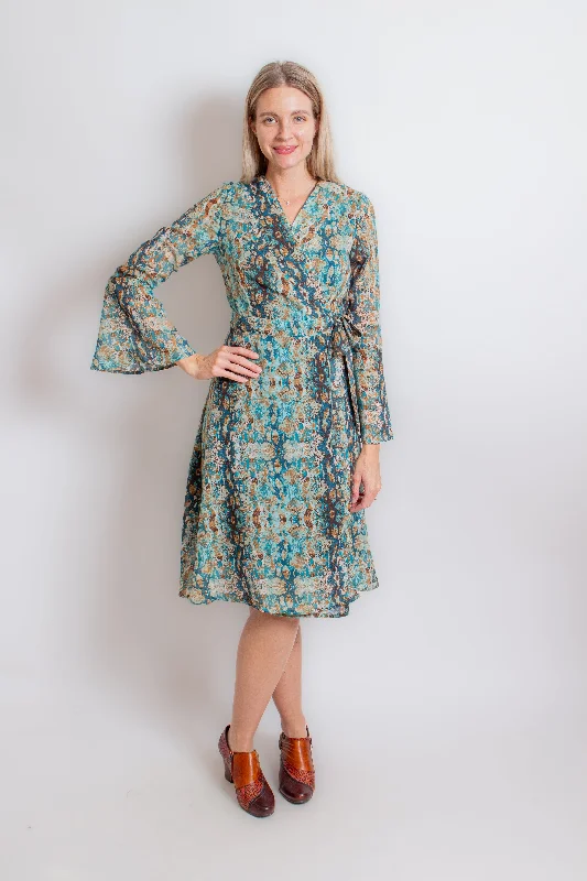 Teal Snake Print Wrap Dress