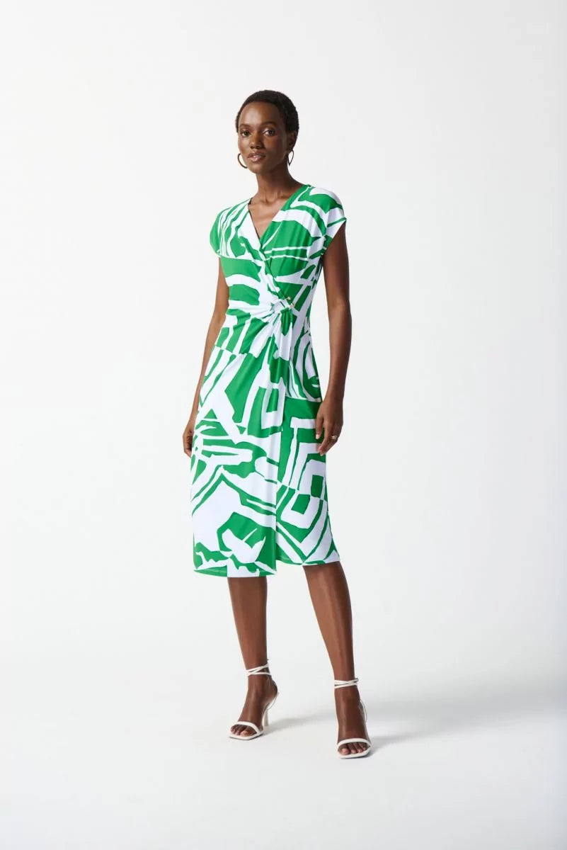 Green/Vanilla Abstract Print Wrap Dress