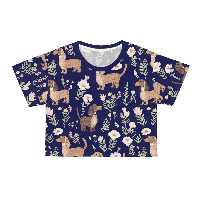 Blue Blooms - Dachshund Crop Tee