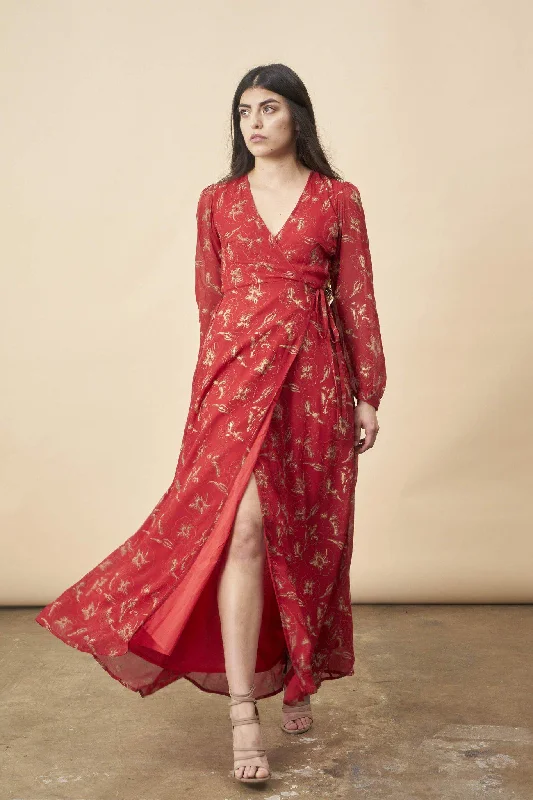 Hibiscus Empress Wrap Dress Red Lipstick + Gold