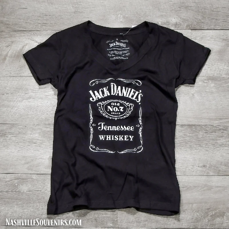 Jack Daniels Women's V-Neck T-Shirt with Bottle label