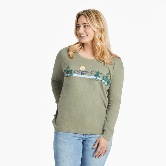 Women's Water Vista Relaxed Fit Long-Sleeve Slub Tee - Moss Green