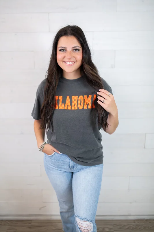 Oklahoma State Checkered Tee-Grey