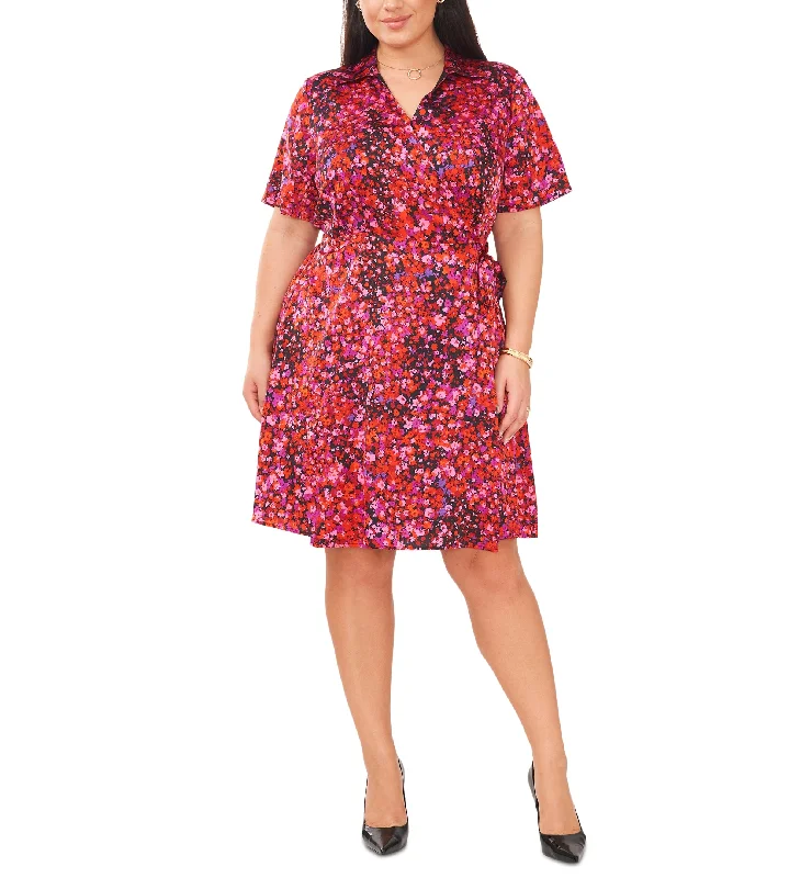 Plus Size Floral Collared Wrap Dress